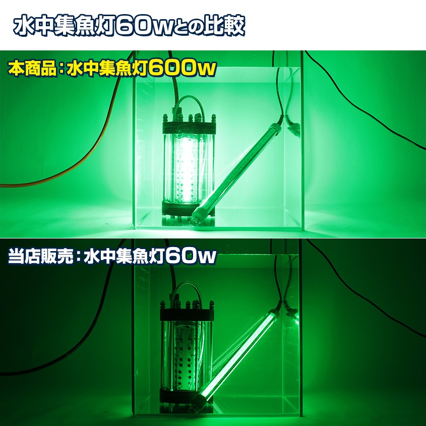 AC100V専用 水中集魚灯 600w 72000lm (グリーン) 【配線80M仕様】