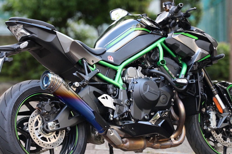 Z H2用 SP忠男 POWERBOX メガホンスリップオンマフラー（チタンブルー