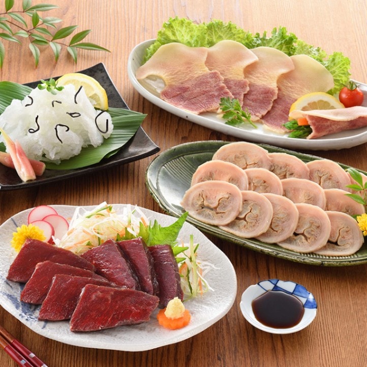 鯨の詰合せ／鯨赤身肉(刺身用)・鯨おばいけ・鯨ベーコンスライス・百尋スライス <送料無料>