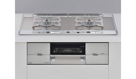 【リンナイ】ビルトインガスコンロ Udea e’f ユーディア・エフ レンジフード連動 ミストシルバー×シルバー 幅75cm 左強火力 ココットプレート付属 RHS721W26S11RAVL (商品のみ 工事オプションあり)