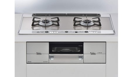 【リンナイ】ビルトインガスコンロ　Udea e’f　ユーディア・エフ　レンジフード連動　ミストシルバー×シルバー　幅75cm　右強火力　ココットプレート付属　RHS721W26S13RAVR　(商品のみ　工事オプションあり)