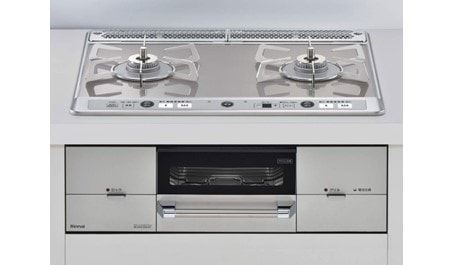【リンナイ】ビルトインガスコンロ　Udea e’f　ユーディア・エフ　レンジフード連動　ミストシルバー×シルバー　幅60cm　左強火力　ココットプレート付属　RHS21W26S11RAVL　(商品のみ　工事オプションあり)