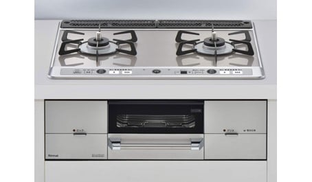 【リンナイ】ビルトインガスコンロ　Udea e’f　ユーディア・エフ　レンジフード連動　ミストシルバー×シルバー　幅60cm　左強火力　ココットプレート付属　RHS21W26S13RAVL　(商品のみ　工事オプションあり)