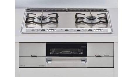 【リンナイ】ビルトインガスコンロ　Udea e’f　ユーディア・エフ　レンジフード連動　ミストシルバー×シルバー　幅60cm　右強火力　ココットプレート付属　RHS21W26S13RAVR　(商品のみ　工事オプションあり)