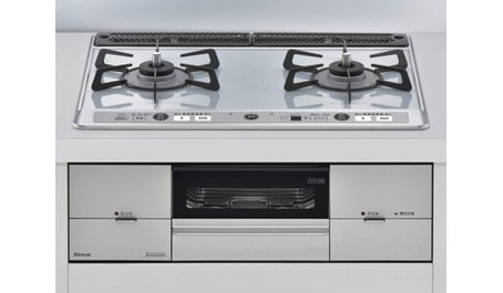 【リンナイ】ビルトインガスコンロ Udea e’f ユーディア・エフ レンジフード連動 ライトグレー×シルバー 幅60cm 左強火力 ココットプレート付属 RS21W26K12RAVL (商品のみ 工事オプションあり)