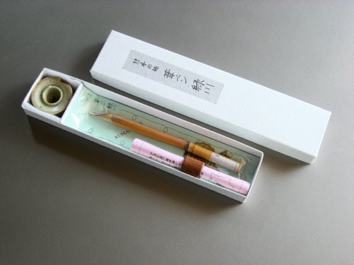 葦ペン緑川セット（中字）【ペン工房 葦村】-6092-☆民芸品・工芸品