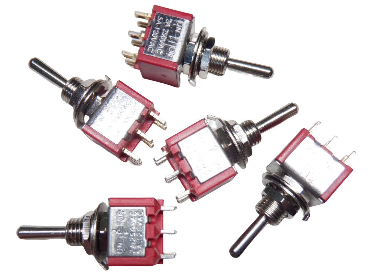 6P 中点あり 自動復帰タイプ 5個 トグルスイッチ AC 6A 125V - 電子