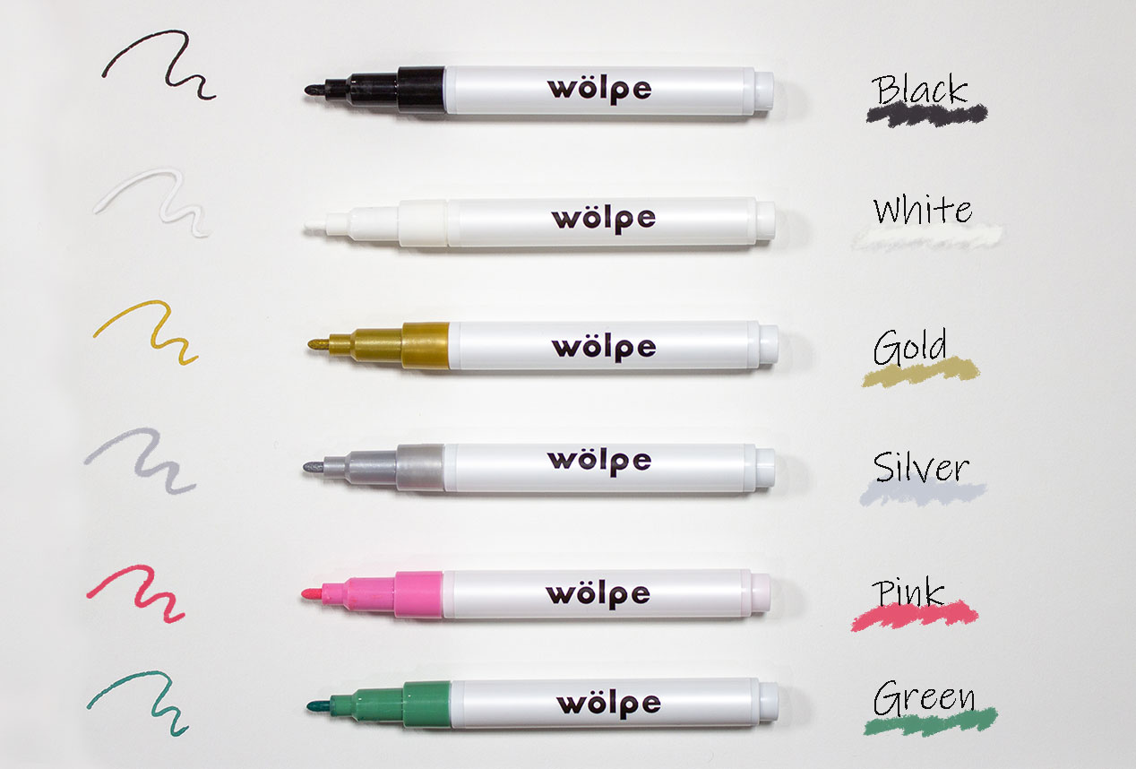 貼って、はがせる壁紙シール wolpeにかける水性マーカー 6色セット