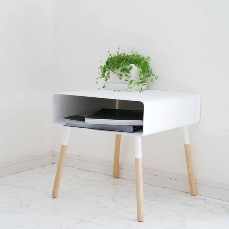 ローサイドテーブル プレーン PLAIN ホワイト 白 山崎実業 天然木 シンプル 高級感 おしゃれ 北欧 送料無料 山崎実業 差し込みサイドテーブル プレーン 幅350×奥行350×高さ550mm 山崎