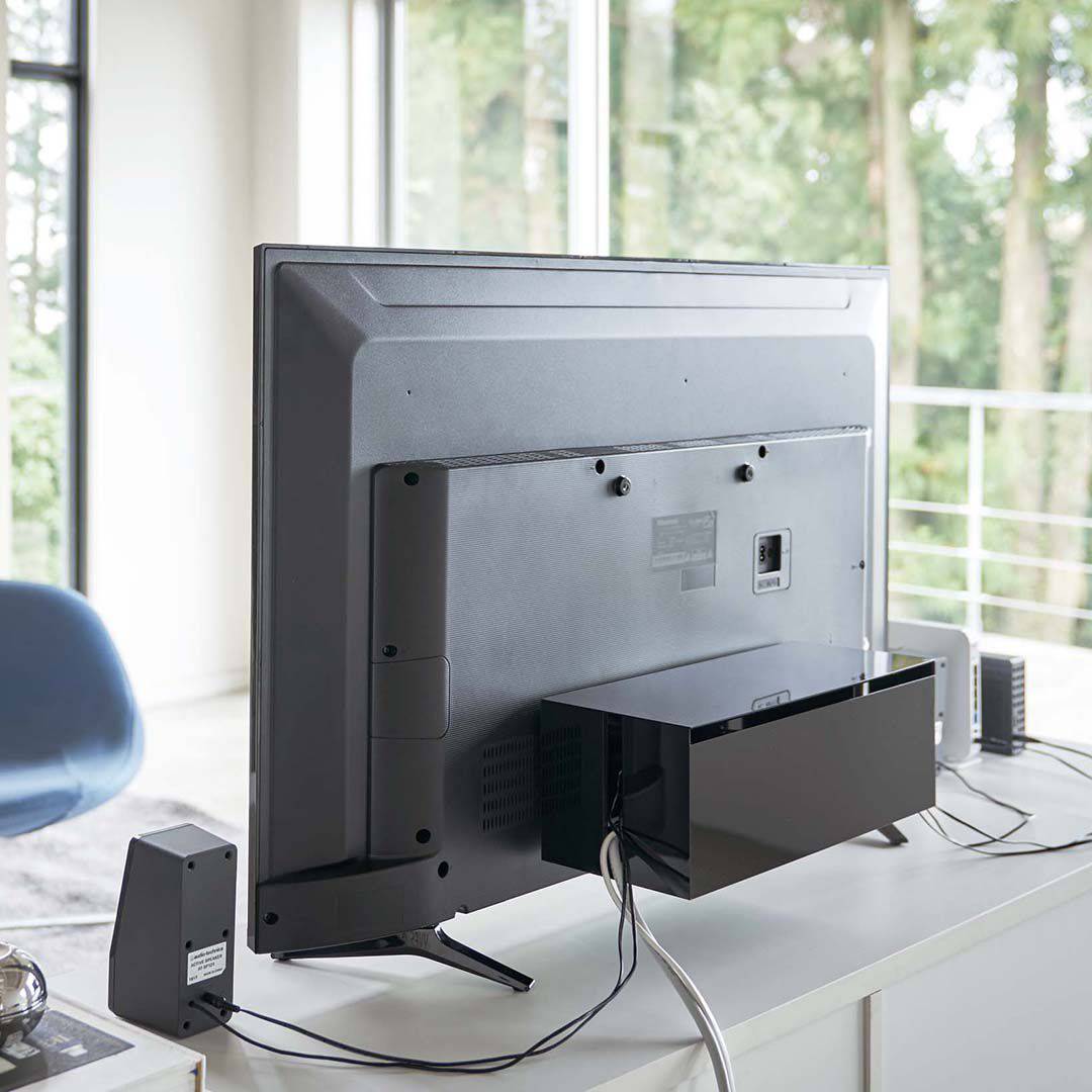 名古屋市緑区引取り限定　テレビ台　ガラステーブル　ケーブル隠し収納ボックス　3点 smart】テレビ裏ケーブルボックス ブラック｜リビング用品