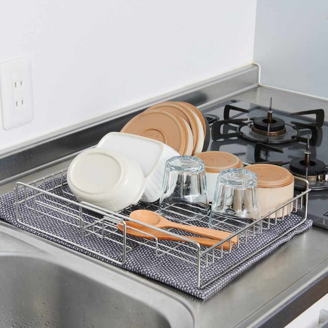 大容量 トレイ付水切りラック 水切りバスケット 水切りかご 水切りラック おしゃれ スチール 天然木 キッチン収納 雑貨トスカ tosca スパセ限定10%オフ／ 水切りラック 水切りかご スリム ステンレス