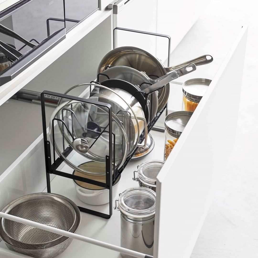tower】シンク下高さ調整鍋蓋&フライパン収納ラック 2段