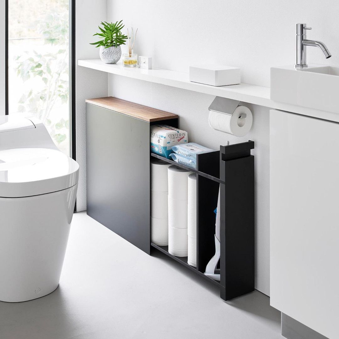 隠せる トイレ 引き出し 収納 ホワイト W14×D56×H55(キャスター含む