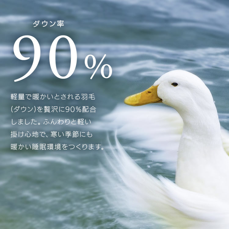 羽毛布団 ダブル WDD90% 370dp 1.3kg 立体キルト 吸湿発熱 抗菌消臭