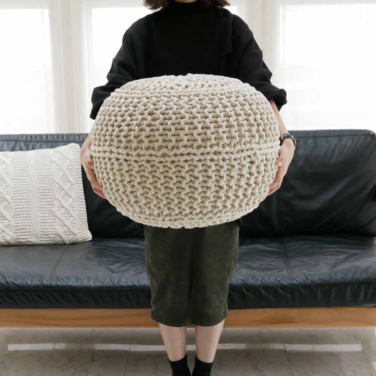 Jasleen Overseas  綿 クッションS&Lサイズセット Jasleen Overseas】 ニットプフ 50×35 ナチュラル｜リビング用品