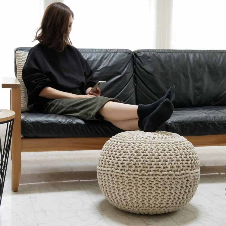 【美品】Jasleen Overseas ニットプフLサイズ Jasleen Overseas-Knitted pouf（ニットプフ） | craft ness
