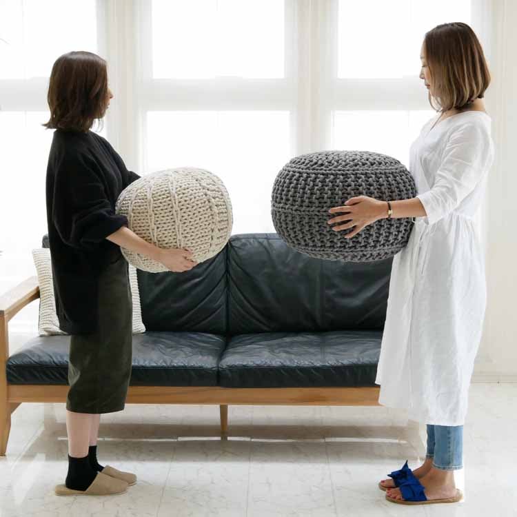 20-60代からのファッション通販  Jasleen Overseas】 ナチュラル｜リビング用品 40×30 ニットプフ クッション・座布団