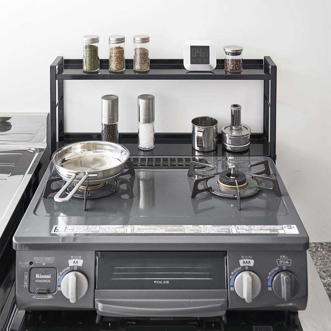 コンロ奥隙間ラック タワー 2段 ブラック｜キッチン用品,キッチン収納