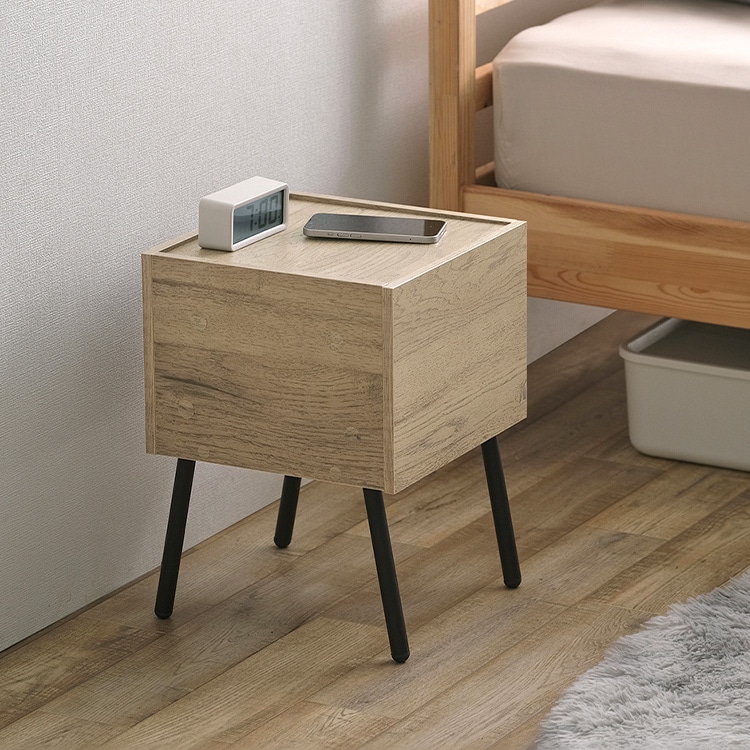 アイアンウッドサイドテーブル IWST-300R ブラック/アッシュブラウン