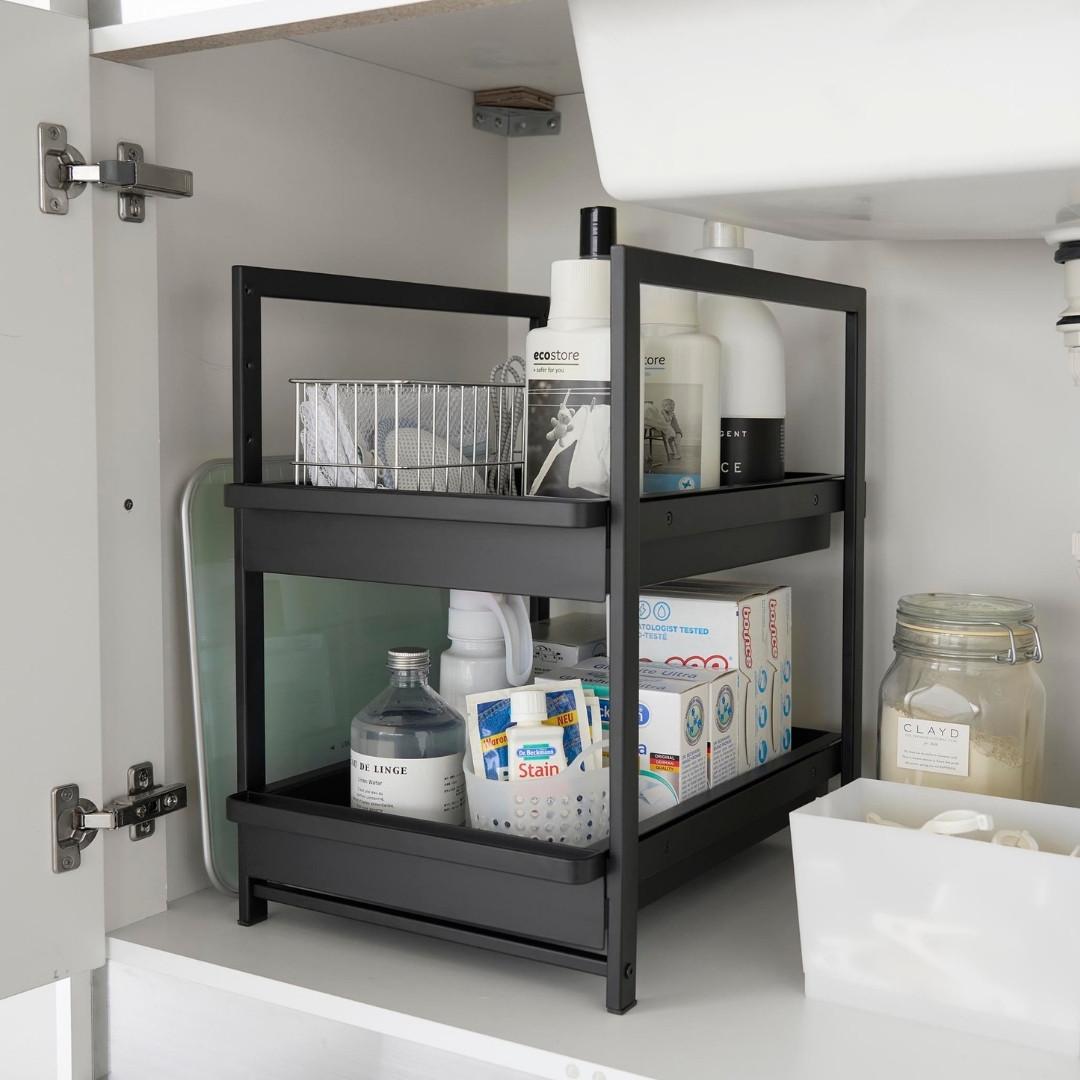 ホワイト 2段キッチンラック スライド棚付き 山善 キッチンラック スリム キャスター付き スライド棚付き 幅