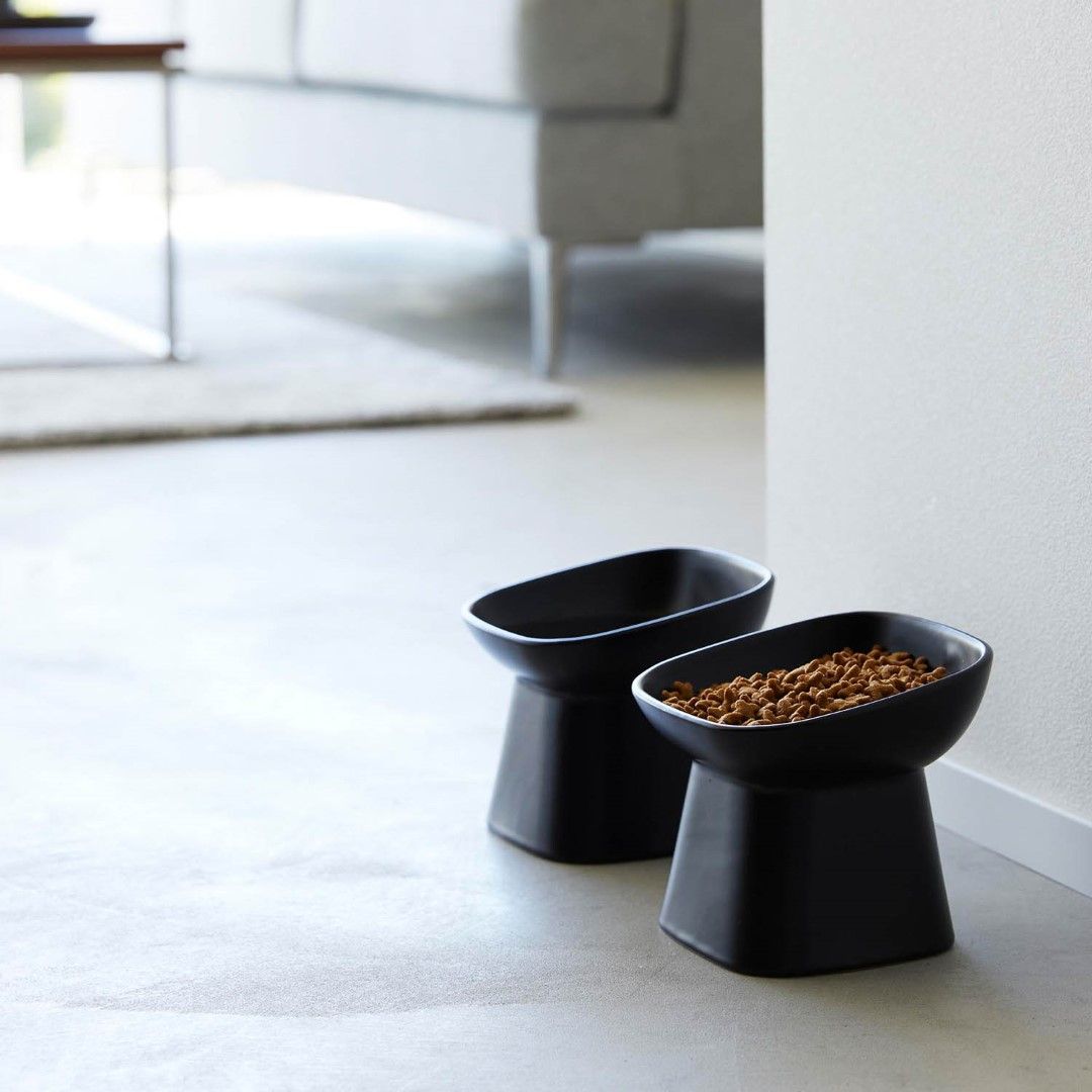 tower】 食べやすい高さ陶器ペットフードボウル 斜めトール｜リビング