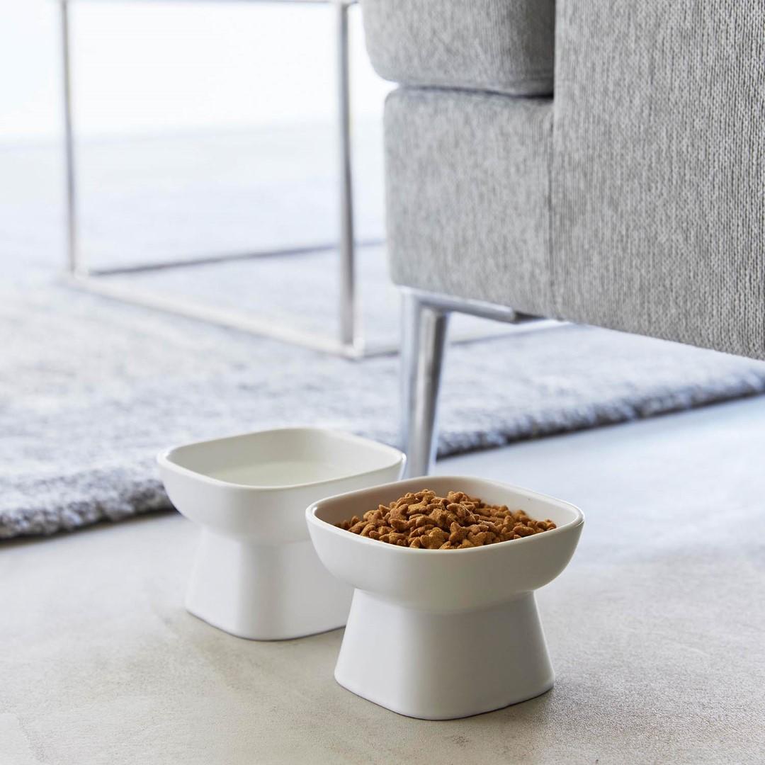 tower】 食べやすい高さ陶器ペットフードボウル 斜めトール｜リビング