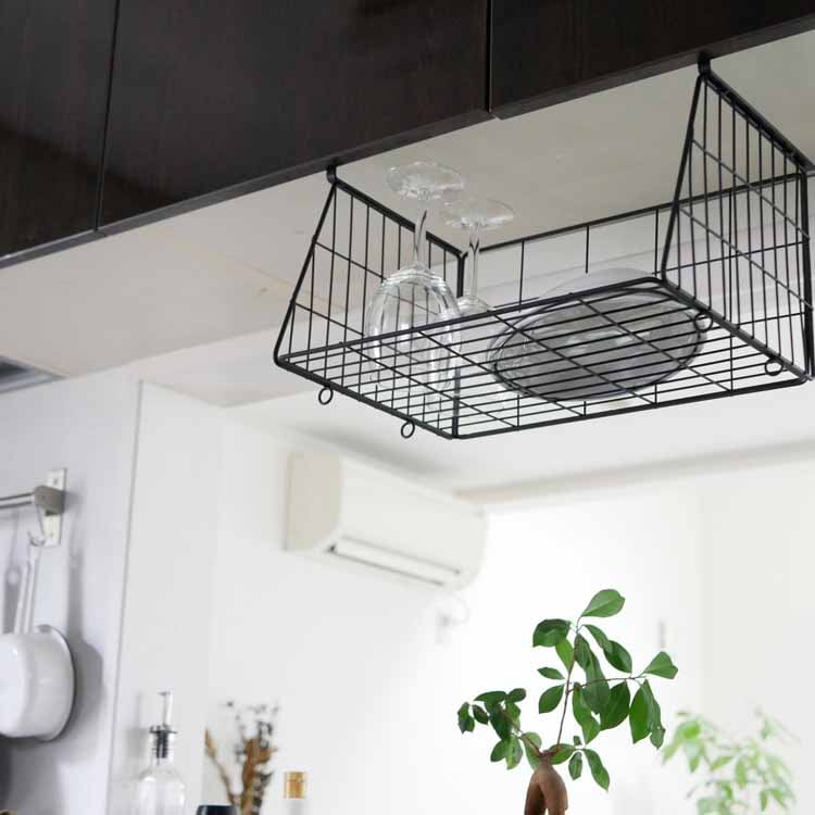 POSH LIVING】 ハンギングバスケット ブラック L｜キッチン用品