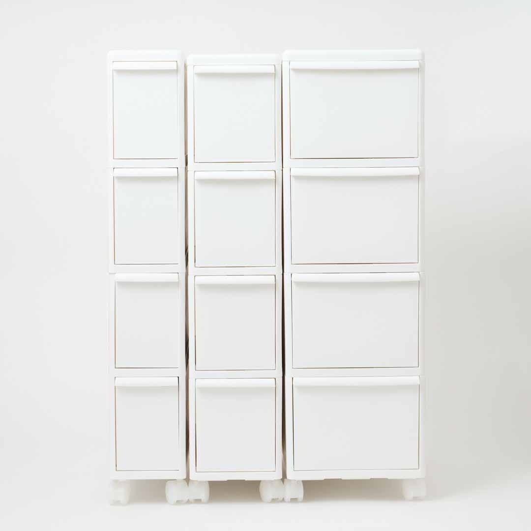 【みずき】Fits ホワイト 4段引き出し式衣類収納ケース like-it】 スリムストレージミディストッカー 4段 キャスター付 オール