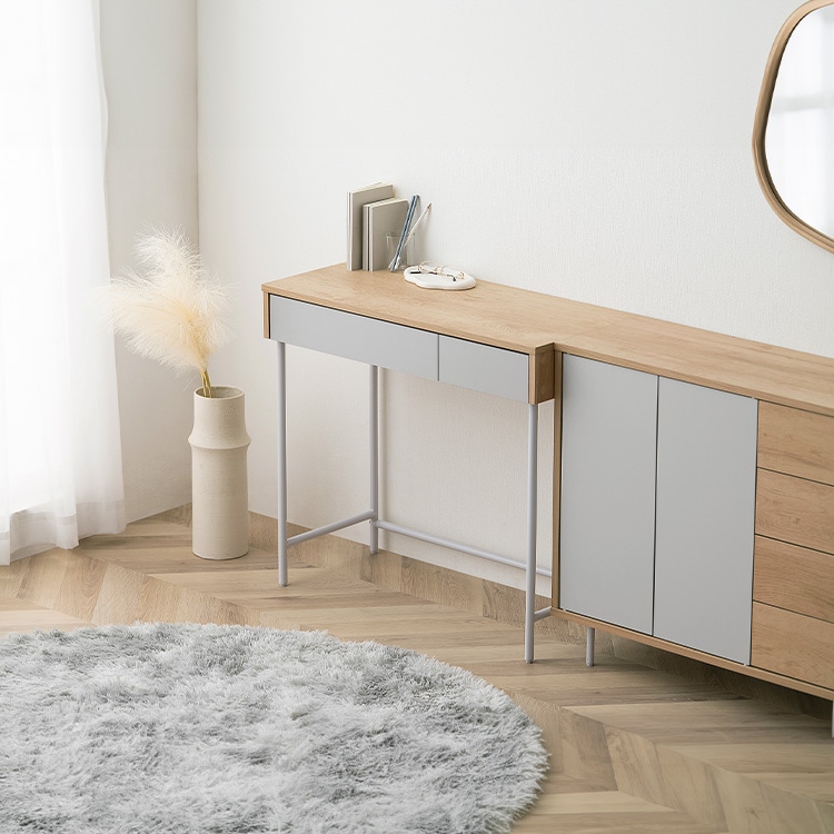 リビングデスク LLVD-795 ナチュラル／グレー｜SIMPLE STYLE (シンプル