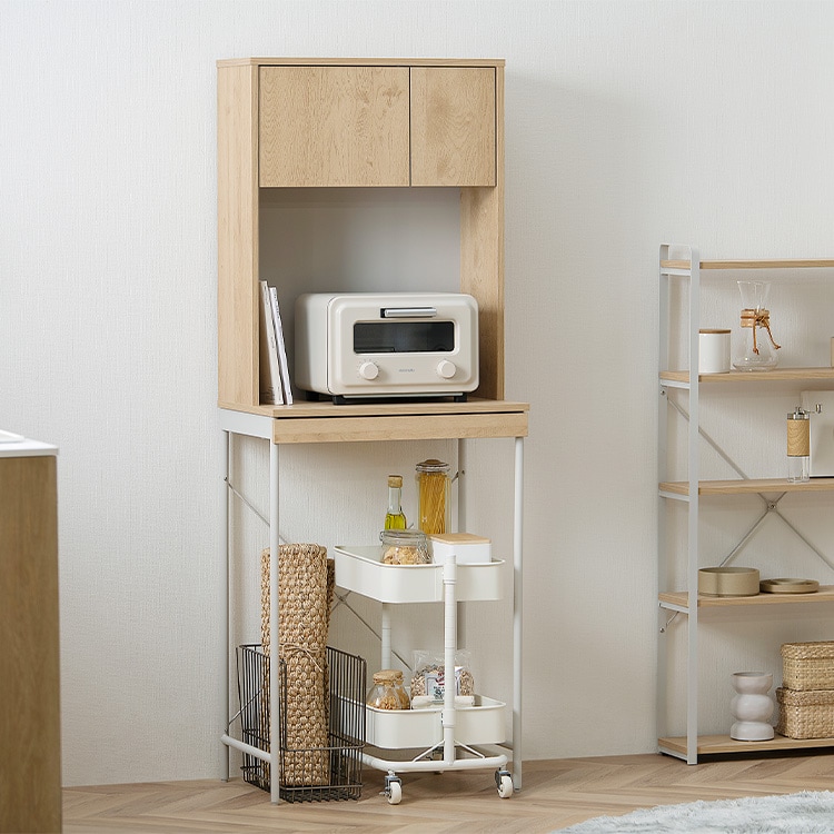 ゴミ箱上ラック スライド棚付 LGUR-595S ナチュラル／グレー｜SIMPLE