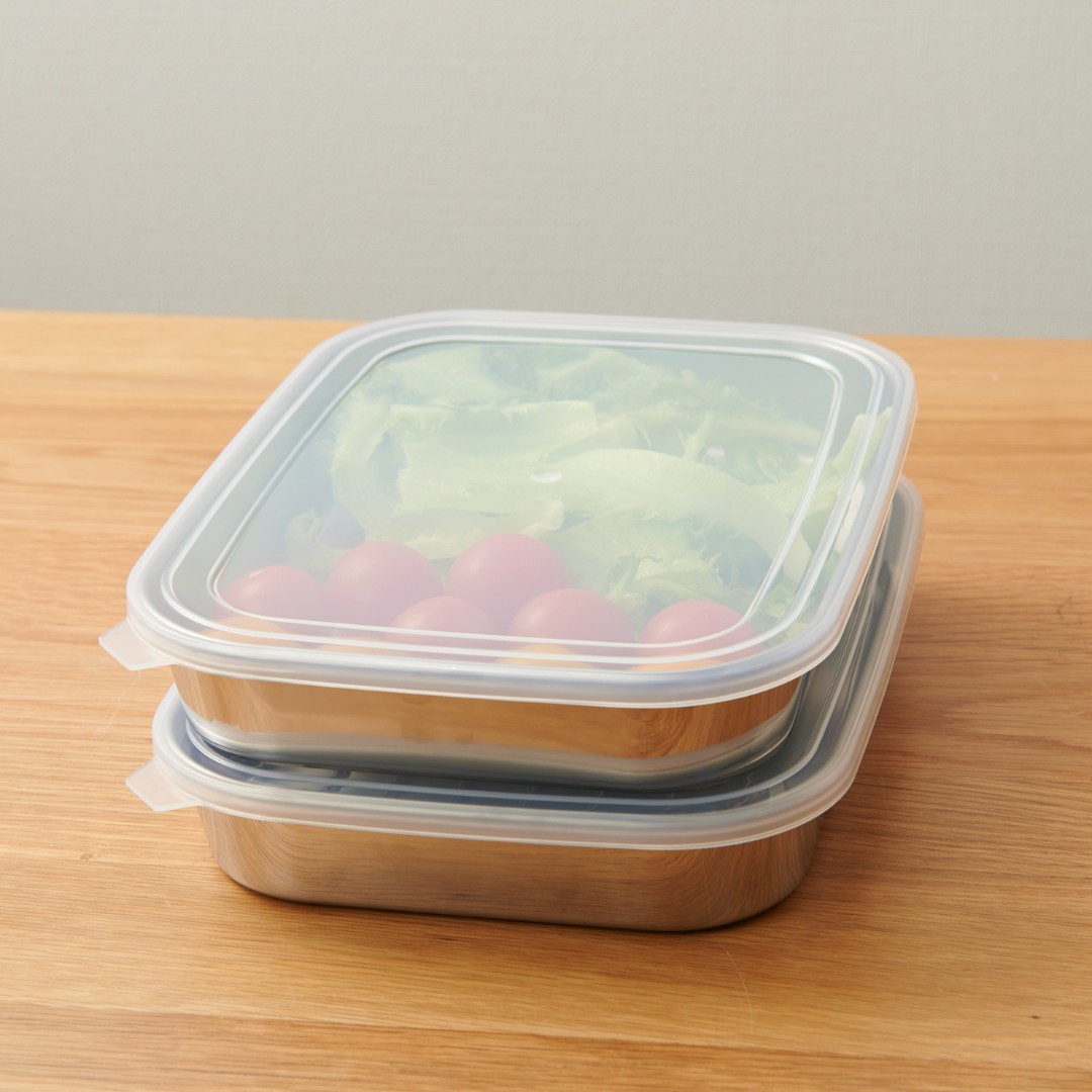 ステンレス製バット 2個セット 下村企販】 蓋付きステンレスバットワイド2個組｜キッチン用品