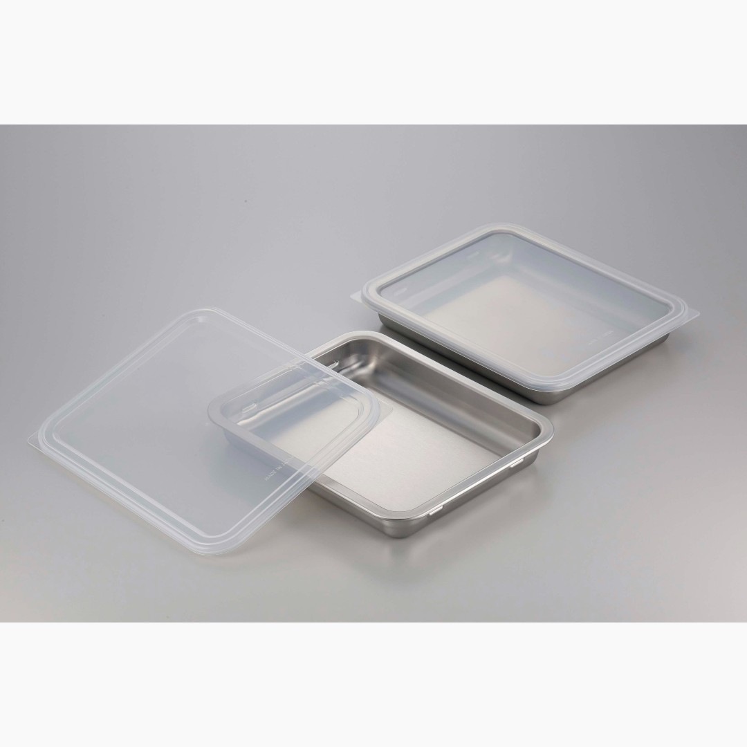 ステンレス製バット 2個セット 下村企販】 蓋付きステンレスバットワイド2個組｜キッチン用品