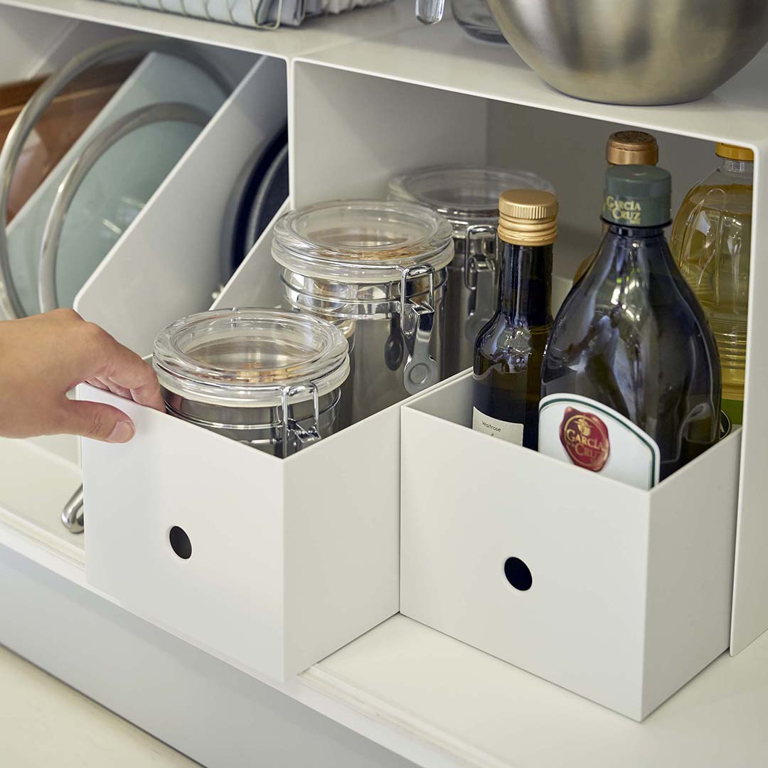 収納ボックス上ラック タワー 2個組 ホワイト｜キッチン用品,キッチン