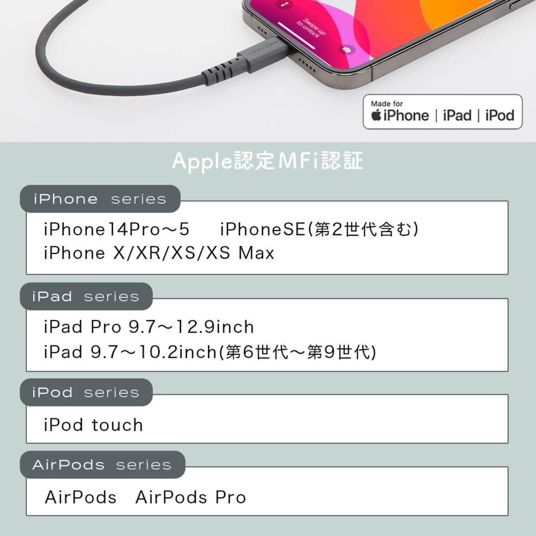 ��MOTTERU�� ���ʤ䤫�����ޤʤ����ꥳ�󥱡��֥� ���š��ǡ���ž���б� USB-A to Lightning 1m