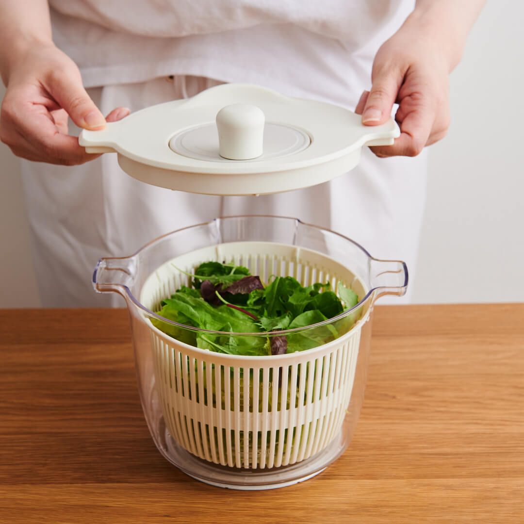 トンボ 水切り器 野菜 10L 日本製 ハンドル付 サラダスピナー ナチュラル 新輝合成 10型