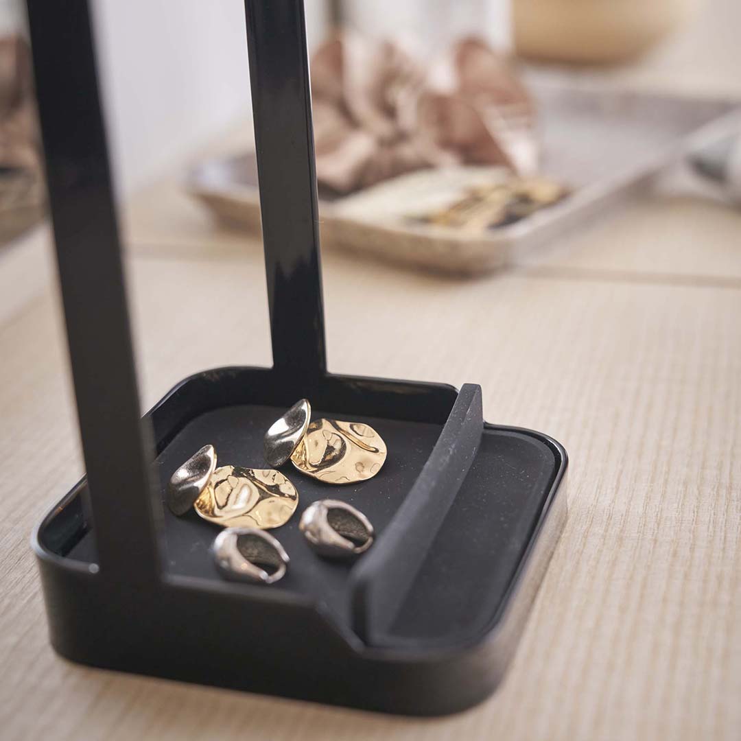 耐熱トレー付き ヘアーアイロンスタンド タワー ブラック｜バス・洗面