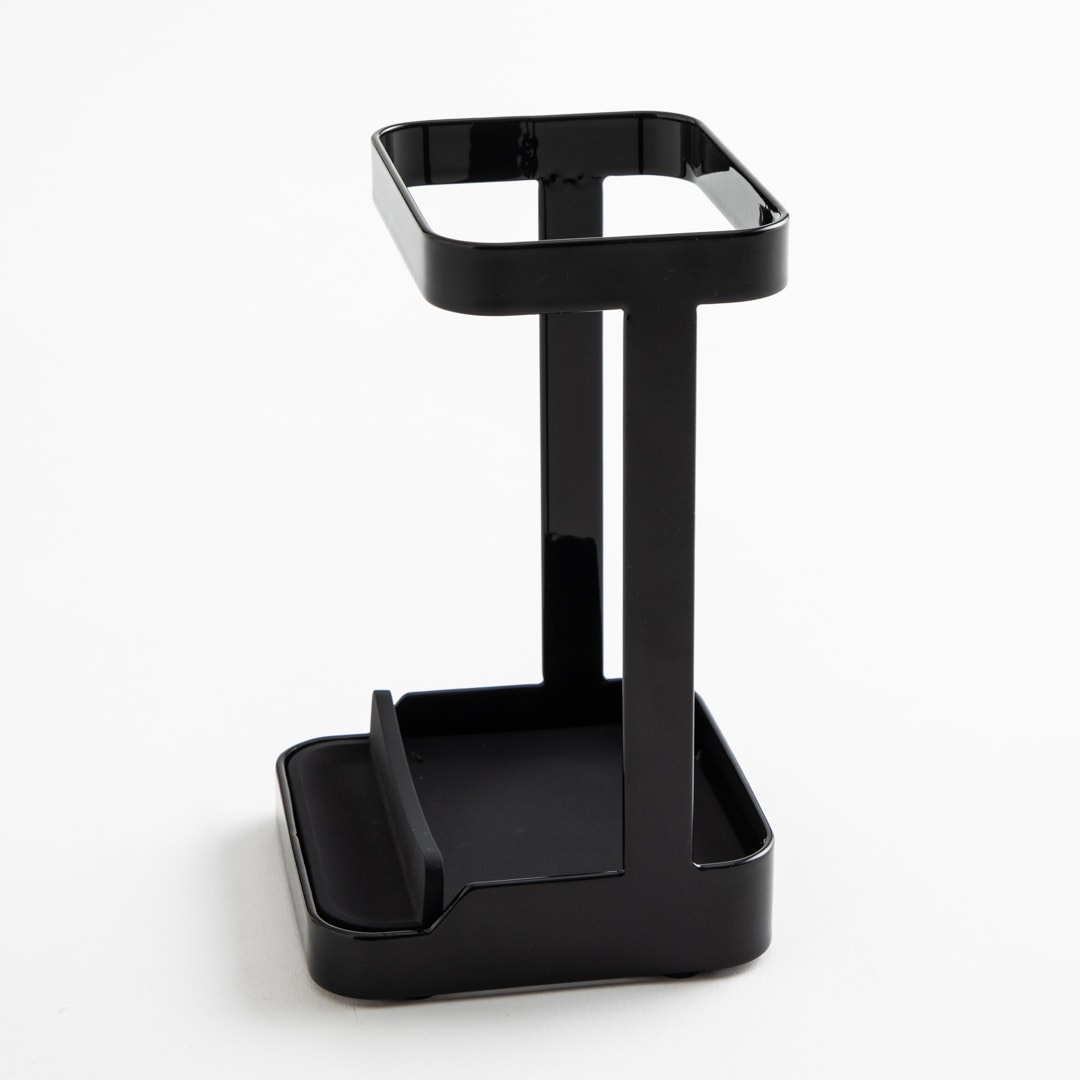 耐熱トレー付き ヘアーアイロンスタンド タワー ブラック｜バス・洗面