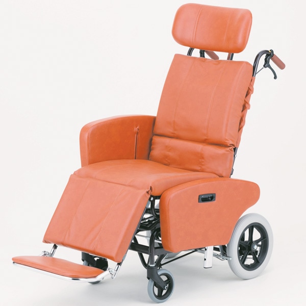 オレンジ色のティルトリクライニング介助用車椅子 ティルト＆リクライニング車椅子NHR－7 ｜ 車椅子