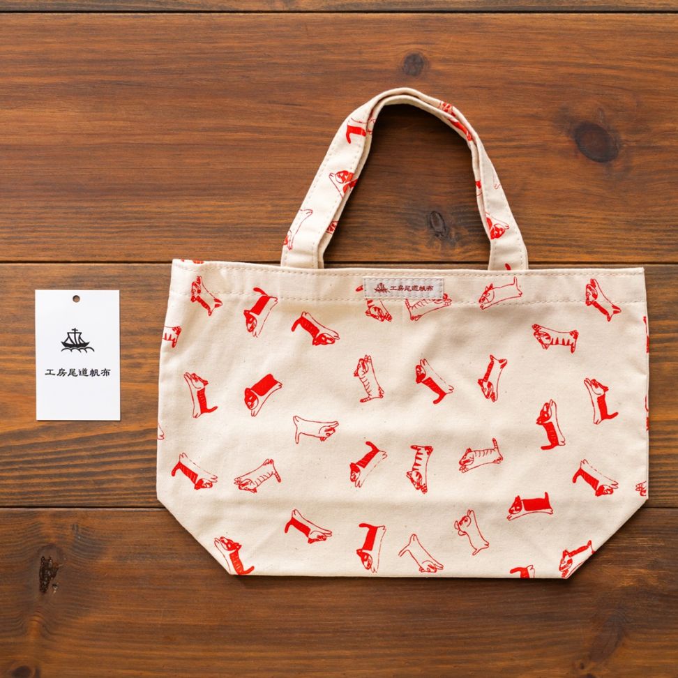 尾道帆布いぬねこミニトート（赤）