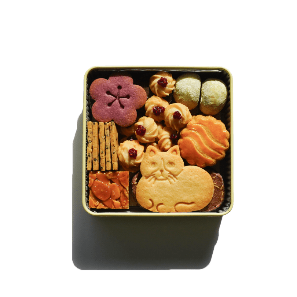 おやつやHyggeクッキー缶「猫と梅の花」