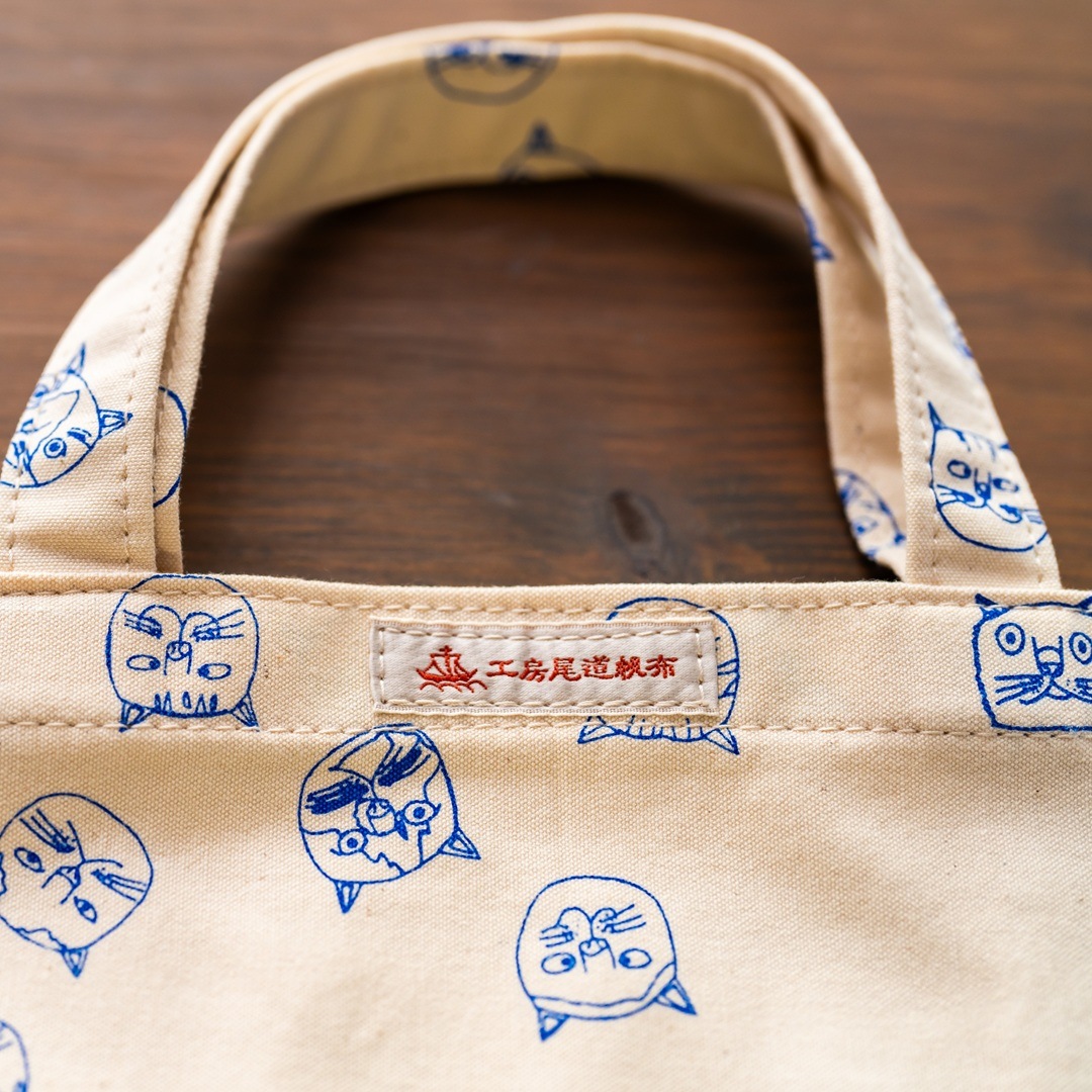 尾道帆布ねこねこミニトート（青）