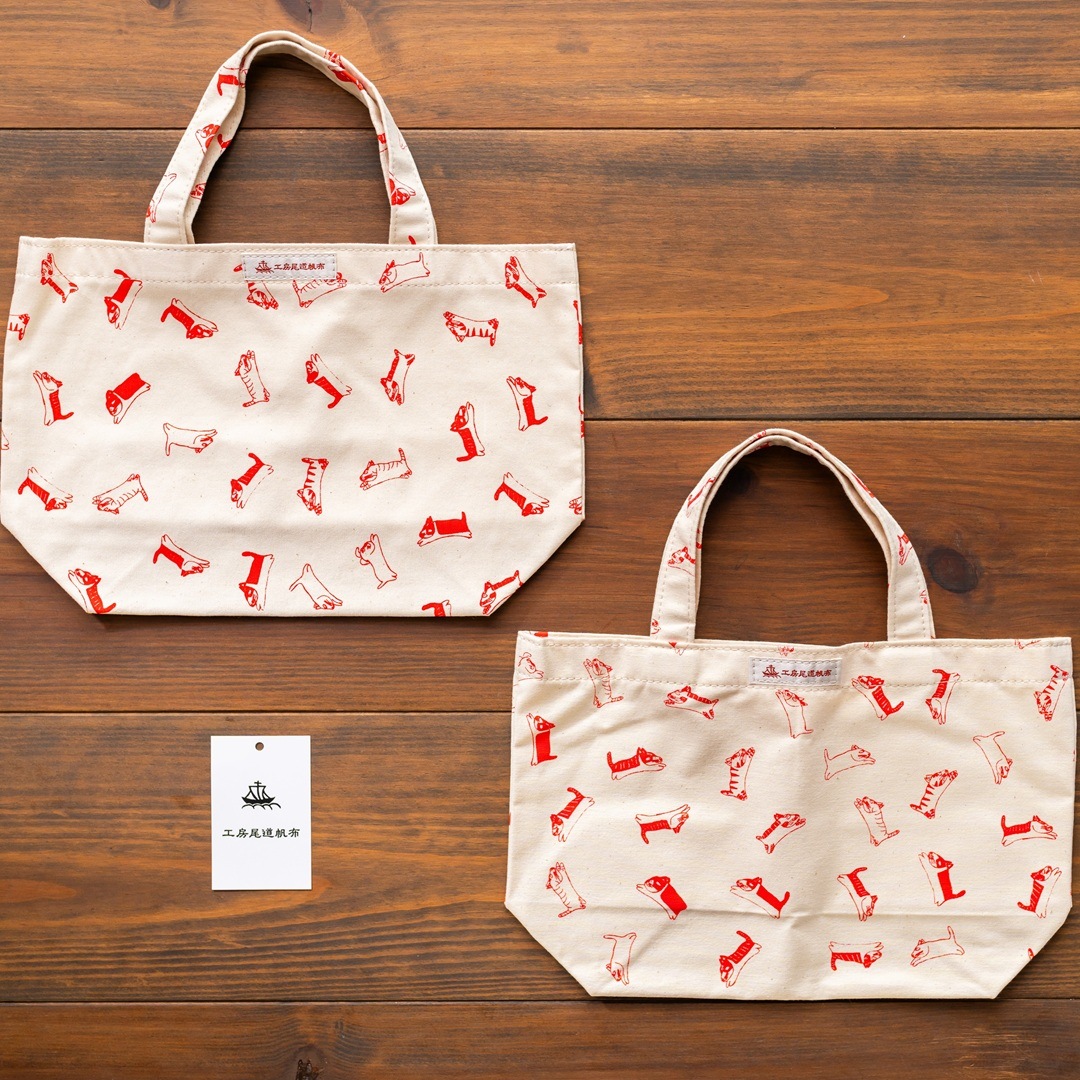 尾道帆布いぬねこミニトート（赤）