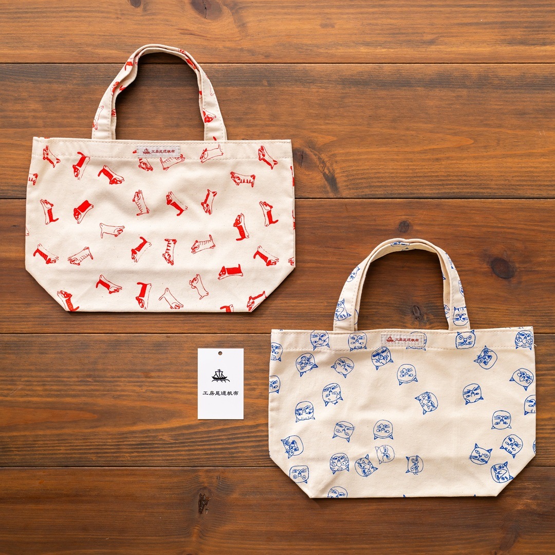 尾道帆布いぬねこミニトート（赤）