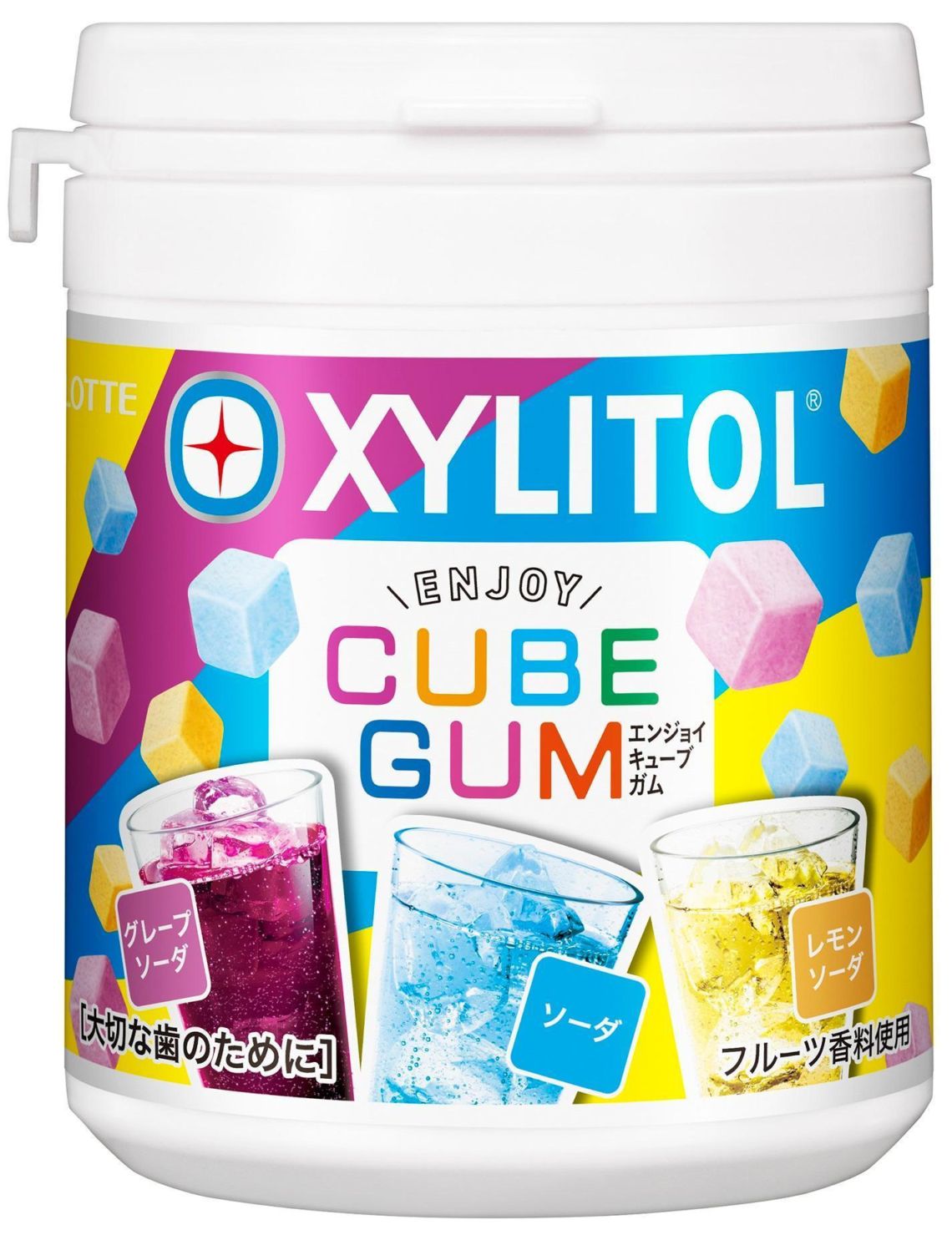 ロッテ　キシリトールガムＥＮＪＯＹＣＵＢＥアソートボトル　114g×6個