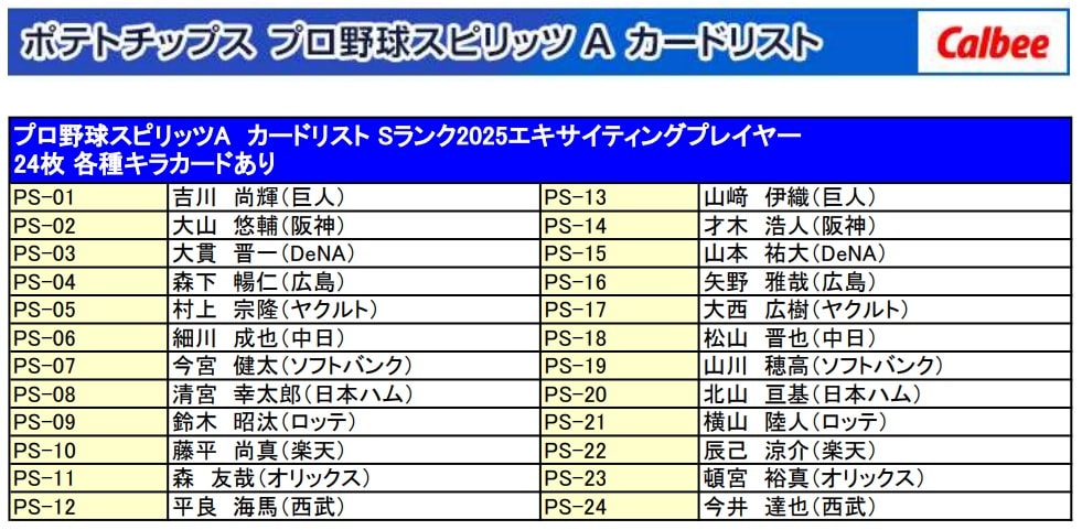 カルビー ポテトチップス プロ野球スピリッツA 22g×24袋