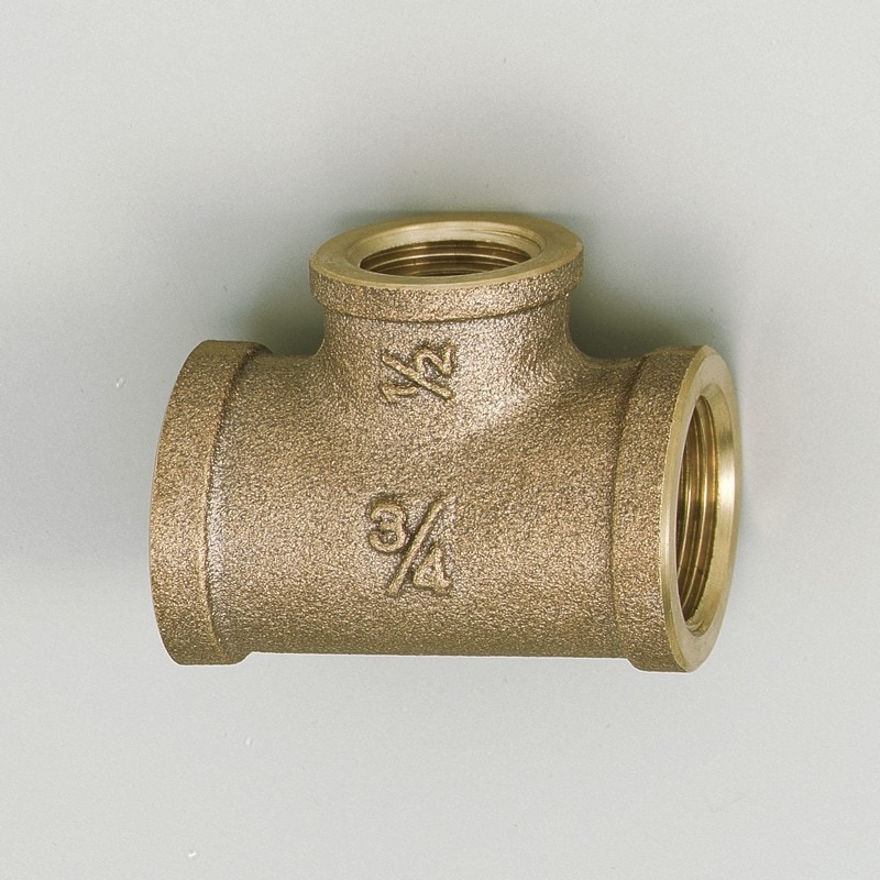 Z716-1】青銅製めっきなし異径チーズ20(Rc3/4)×20(Rc3/4)×13(Rc1/2