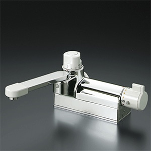 KVK デッキ型　KM3008L　混合水栓 クロームメッキ KVK デッキ形サーモスタット式混合栓 左ハンドル仕様 可変ピッチ