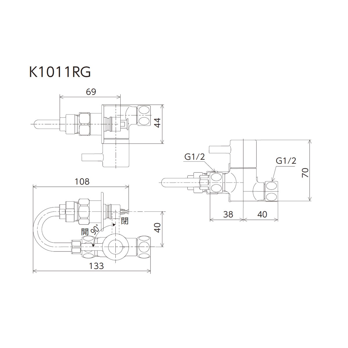 【K1011RG】分岐水栓　ワンタッチジョイント付　とめるゾウ付　ビス止（Ｕ字管付）
