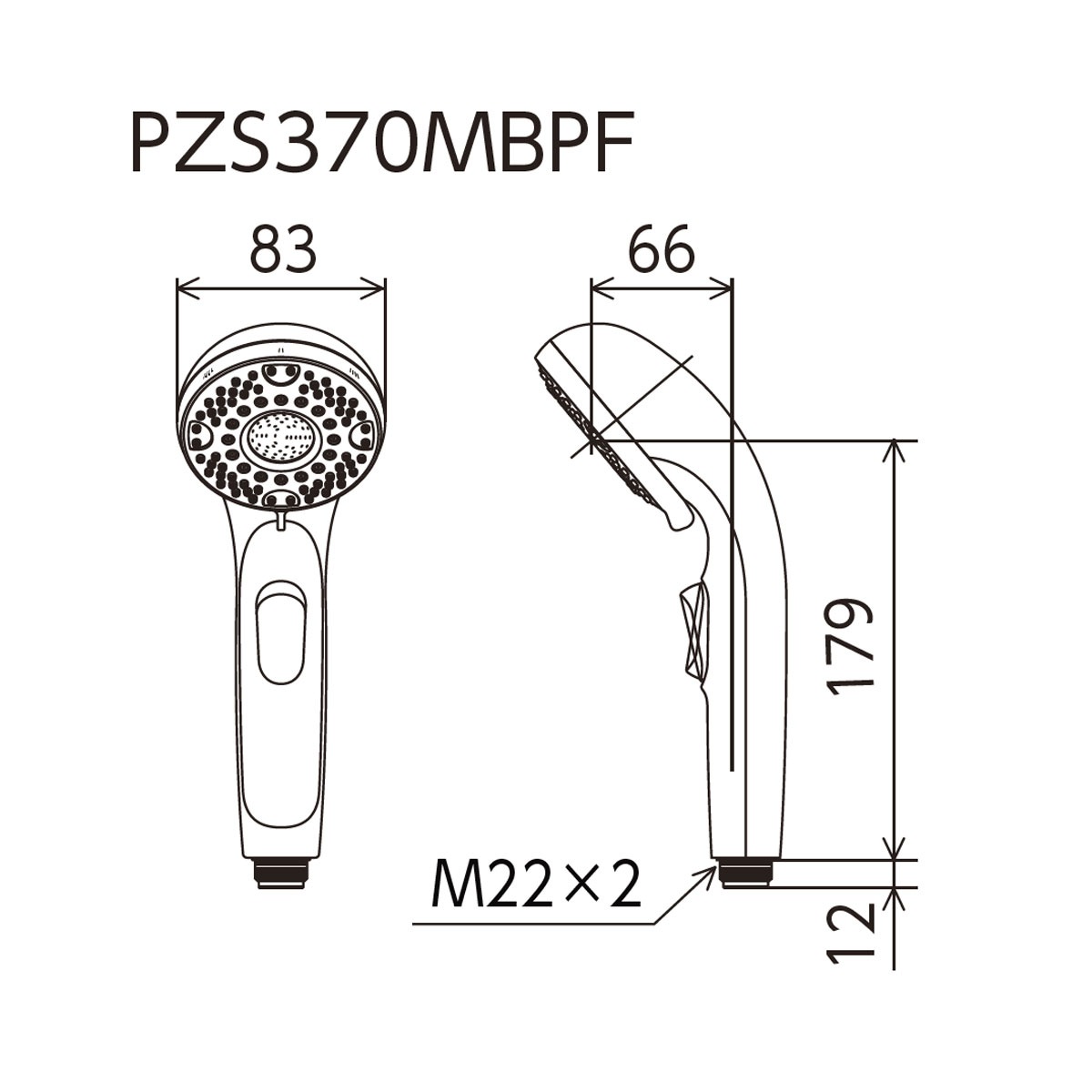 【PZS370MBPF】ワンストップ付ウルトラファインバブルシャワーヘッド　マットブラック