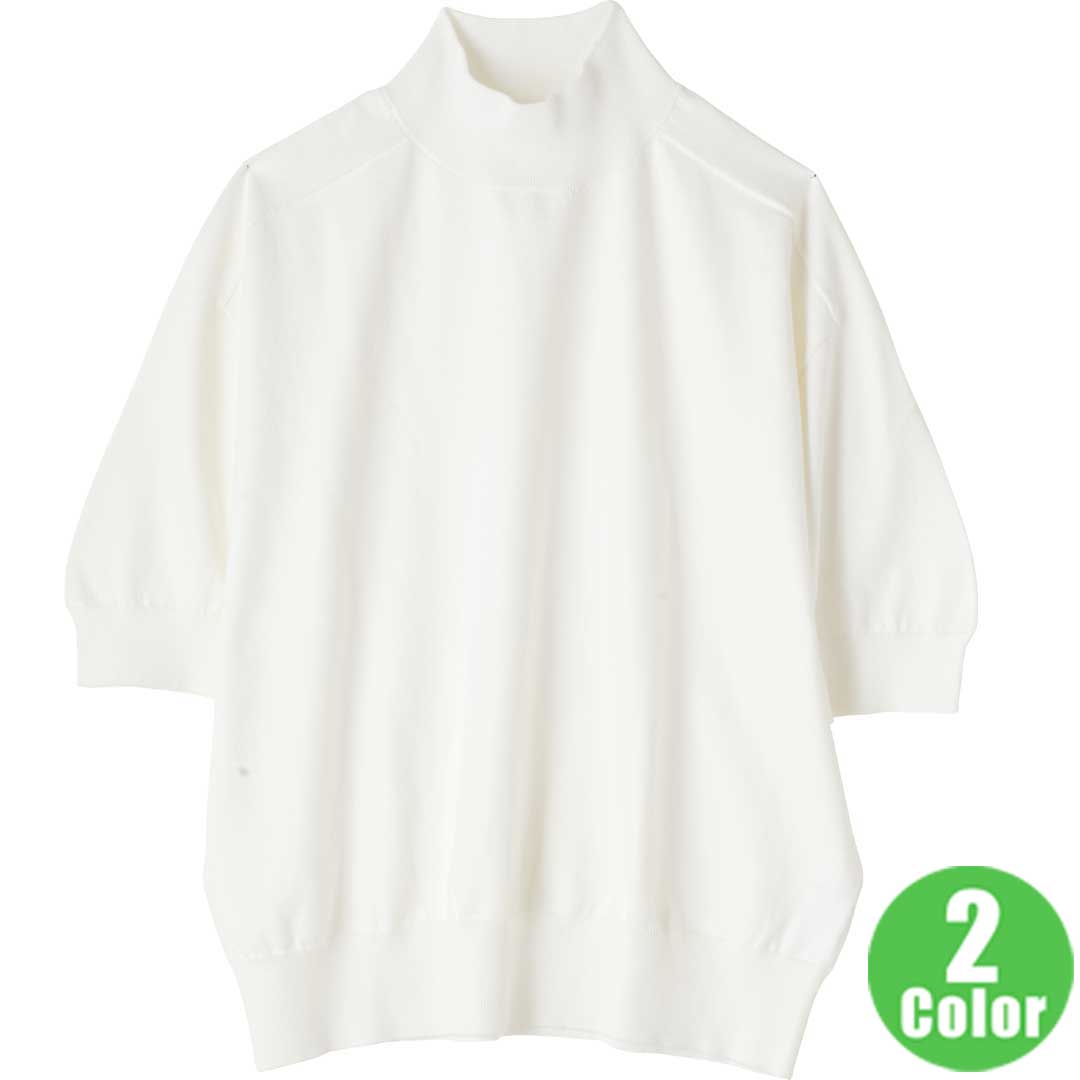 モックネック5分袖ニット/リネンや